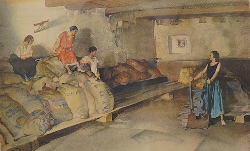 Sir William Russell Flint (1880-1969), two colour prints, ‘Provencal Granary’ and ’In My Studio’, each signed in pencil and blindstamped, largest 37 x 57cm. Condition - poor to fair, foxing throughout